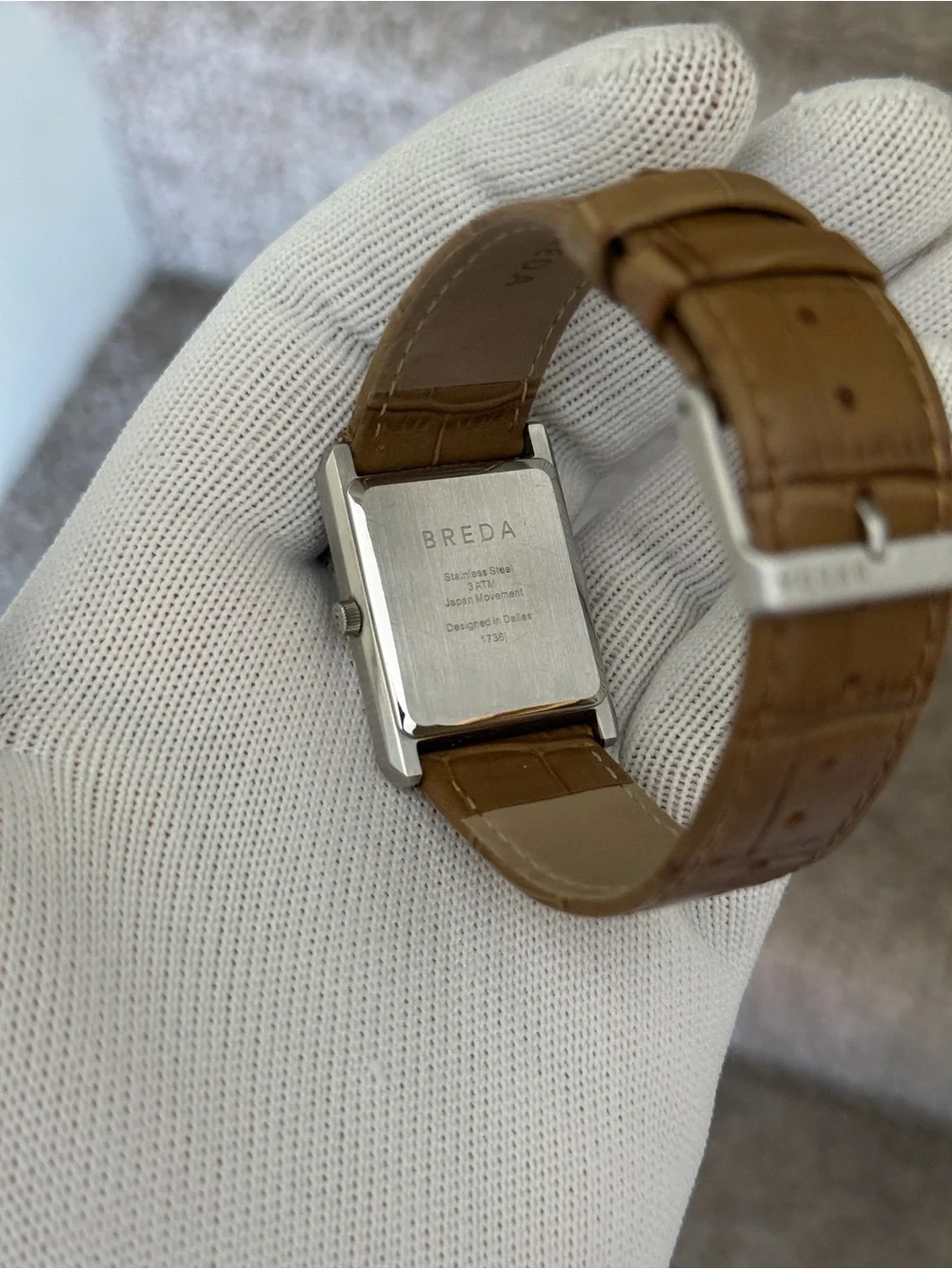 Breda Tank Watch Unisex 26mm w/ Brown Leather Band and Green Face